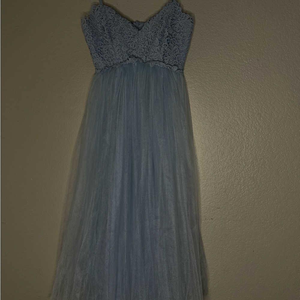ASOS Blue Lace Bodice Tulle Midi Dress – Size 2 Elegant Formal Occasion